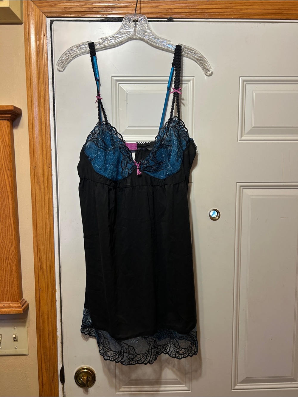 Black & Teal Lace Chemise Nightdress XL